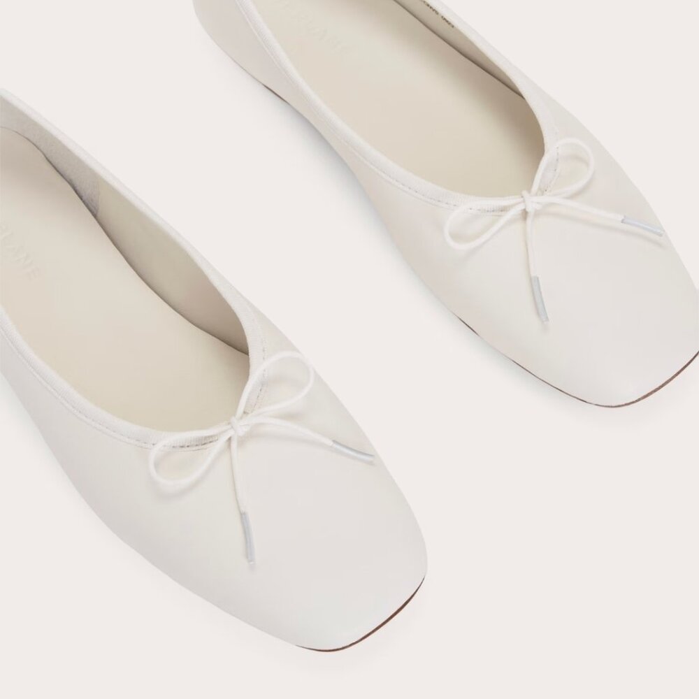 Everlane White Flats with Bow Detail